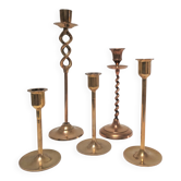 Cinq bougeoirs laiton massif vintage design années 80