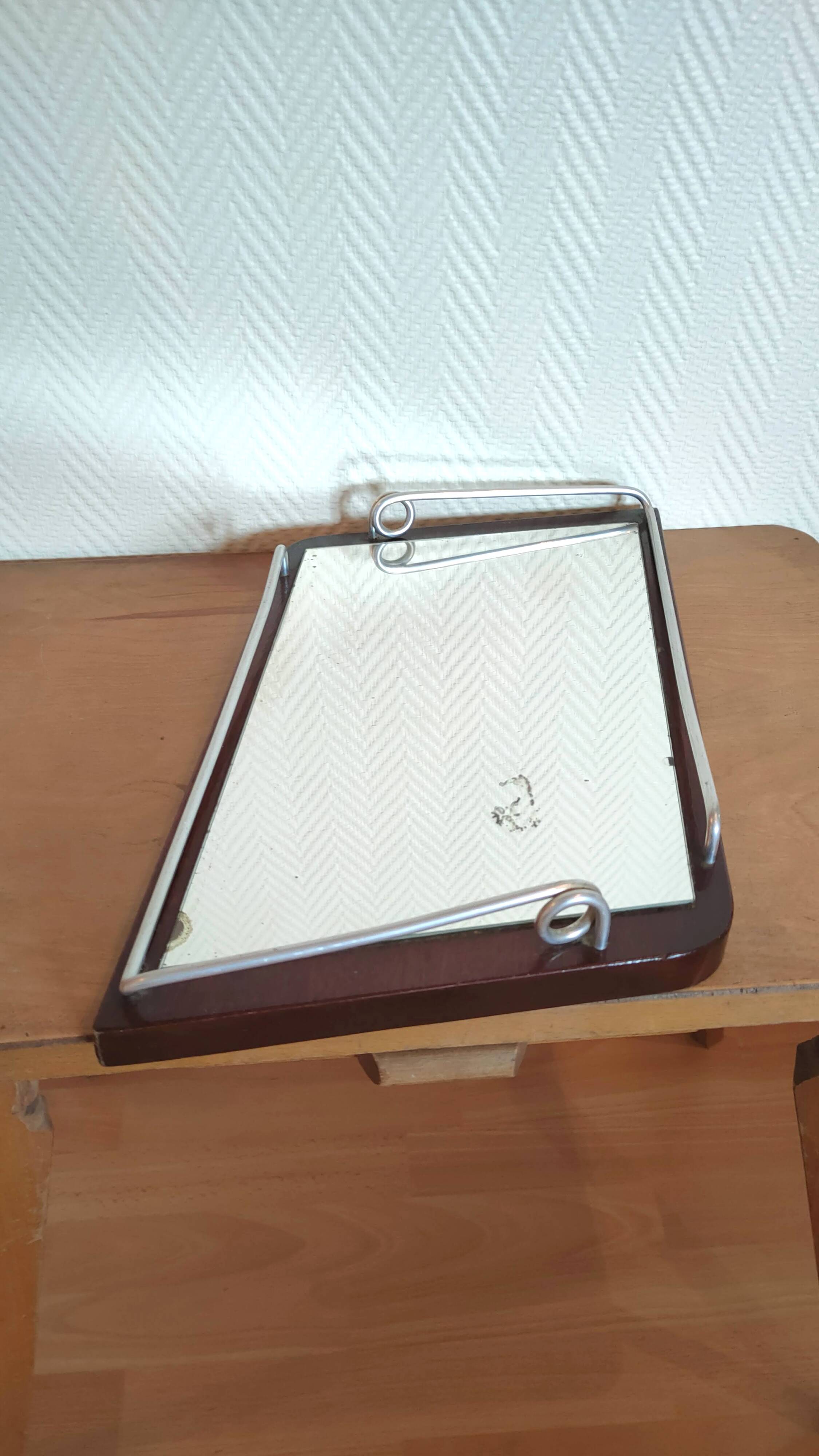 Mirror top free form wood and metal 60s