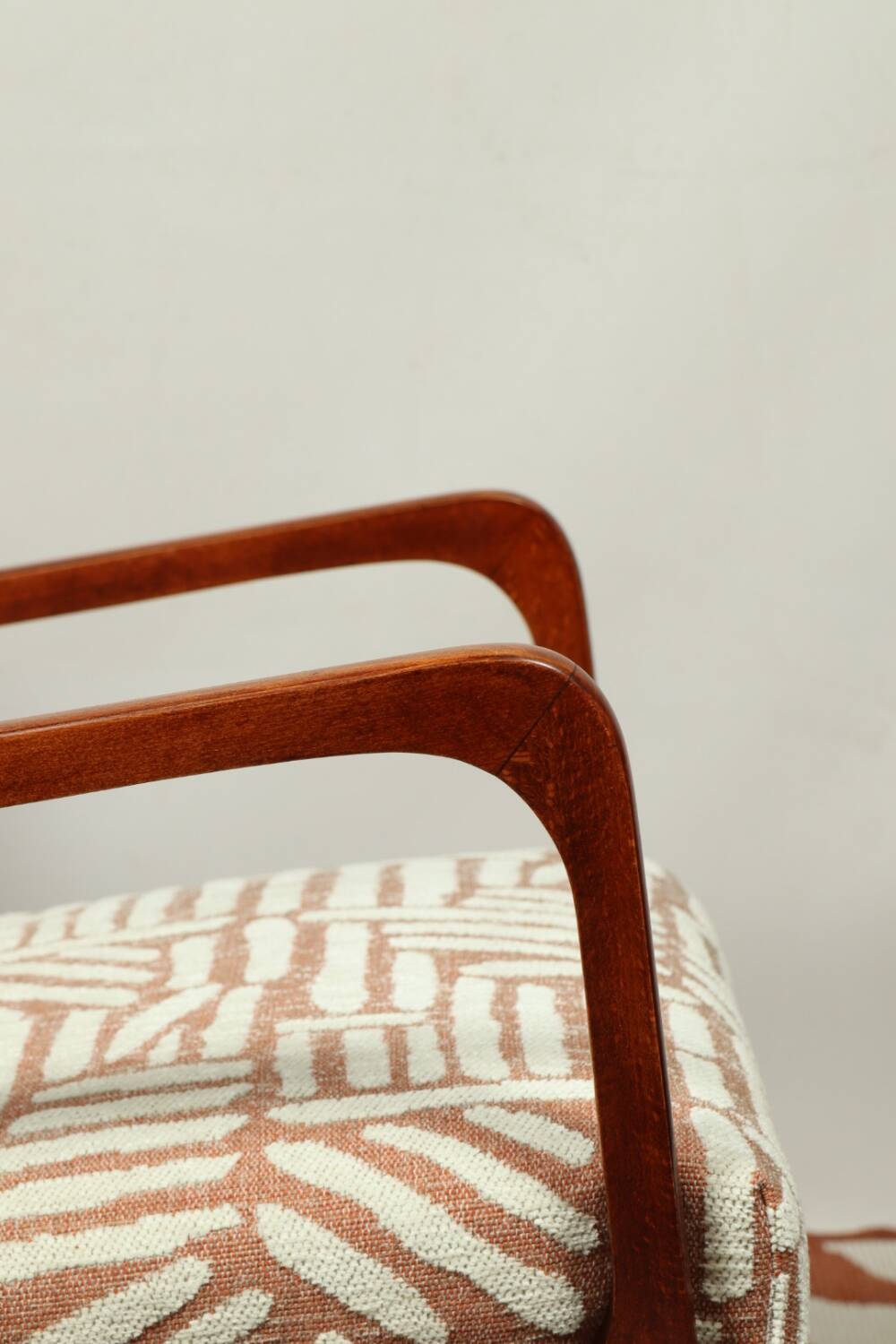 Vintage wooden and fabric armchair, restored, Poland