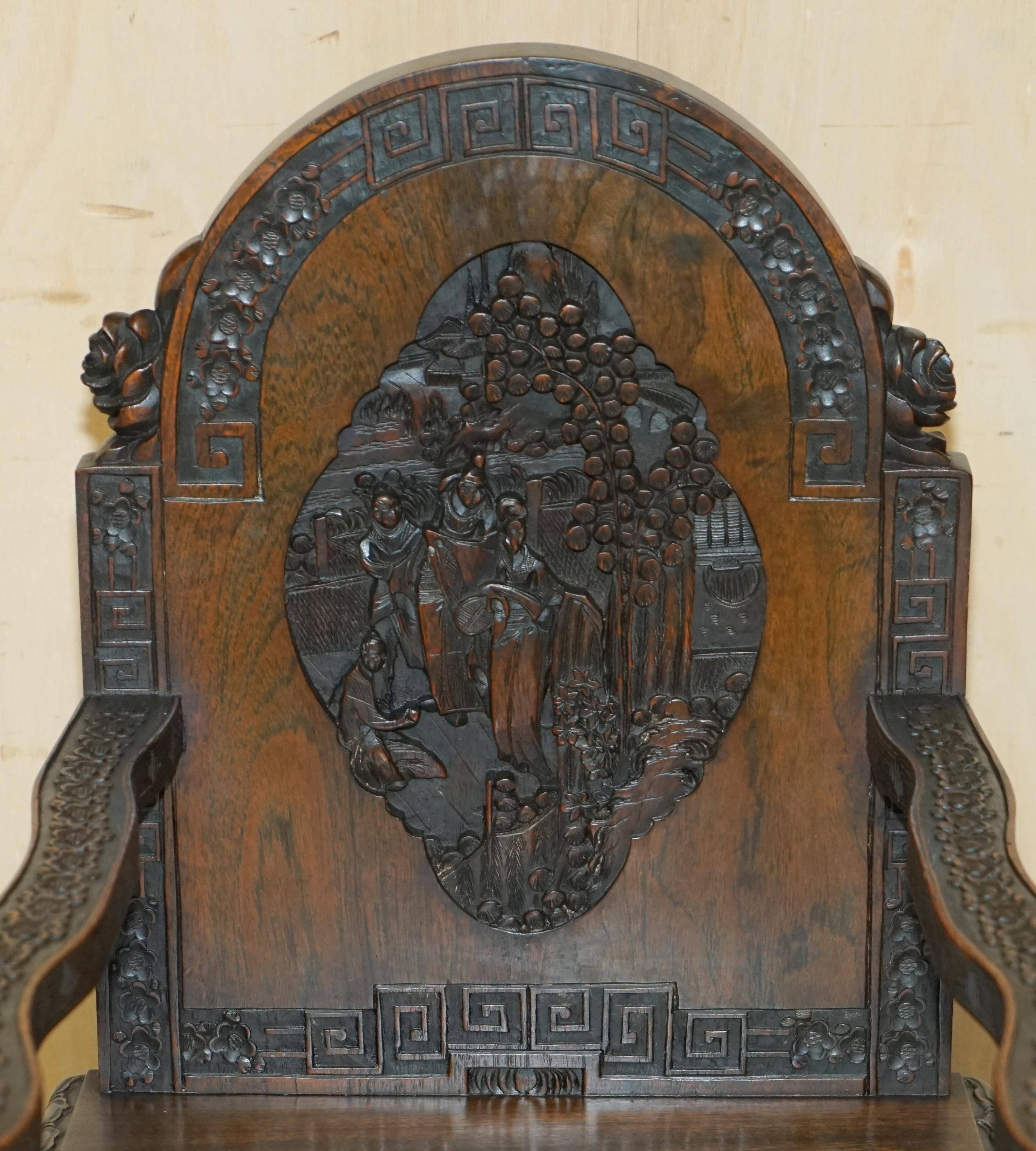 Chinese hand-carved desk from around 1940 with matching chair.