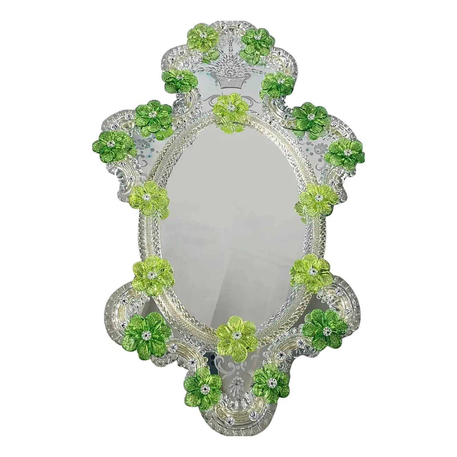 Contemporary Venetian Oval Hand-Carved Mirror by Simoeng