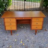 Scandinavian style mahogany 60s desk 7 drawers