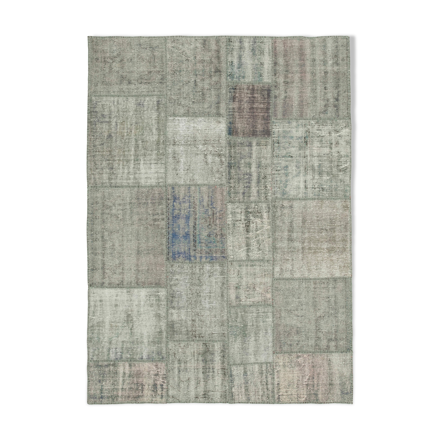 Handmade Anatolian Vintage 173 cm x 242 cm Grey Patchwork Carpet