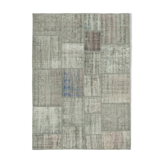 Tapis anatolian vintage 173 cm x 242 cm gris patchwork fait à la main
