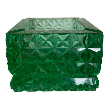 Green diamond cut glass ashtray 1980