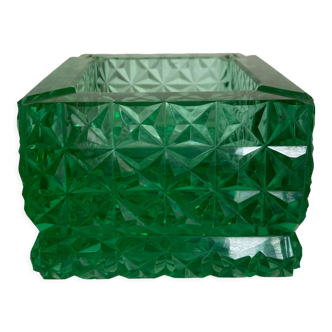 Green diamond cut glass ashtray 1980