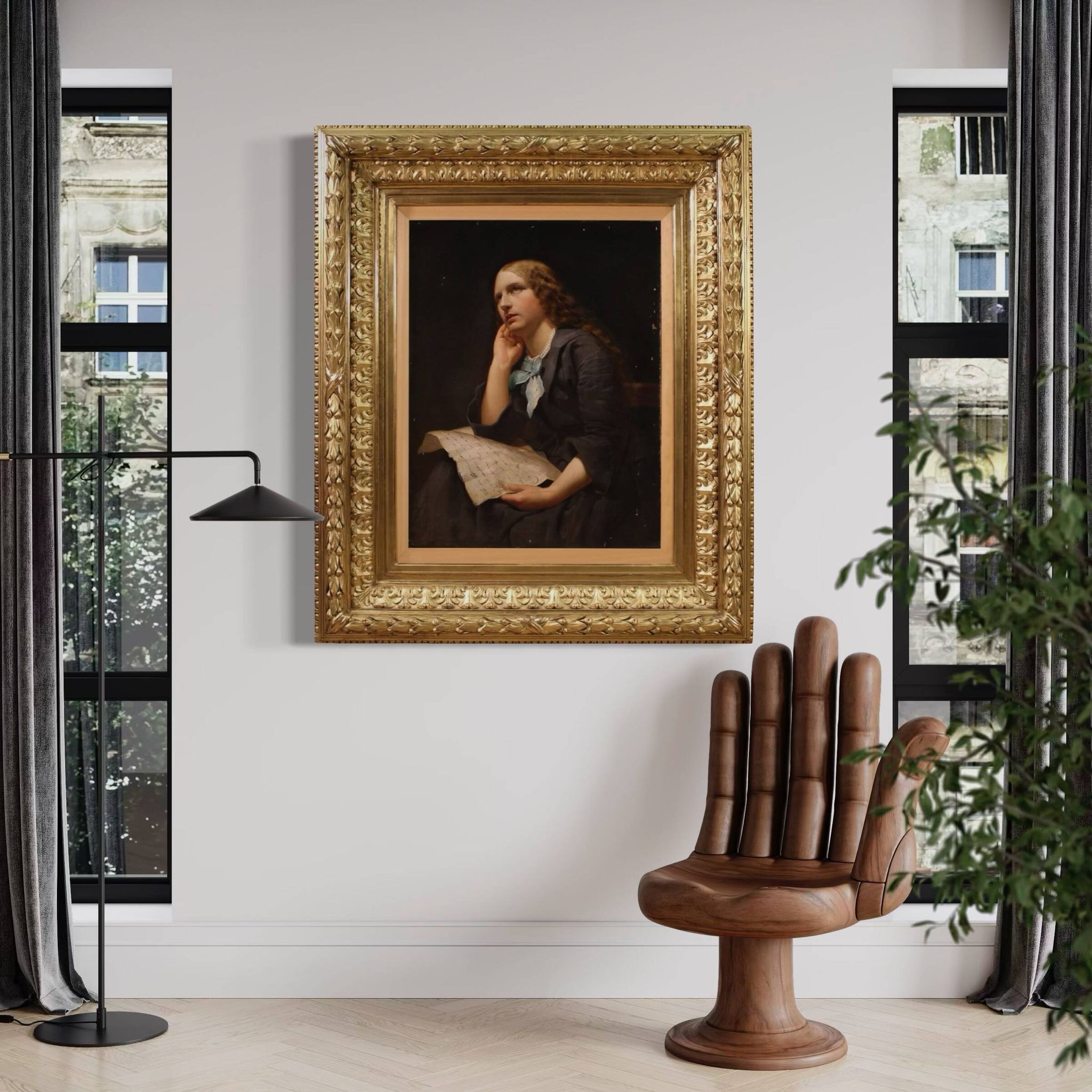 Grand portrait de dame peint au XIXe siècle