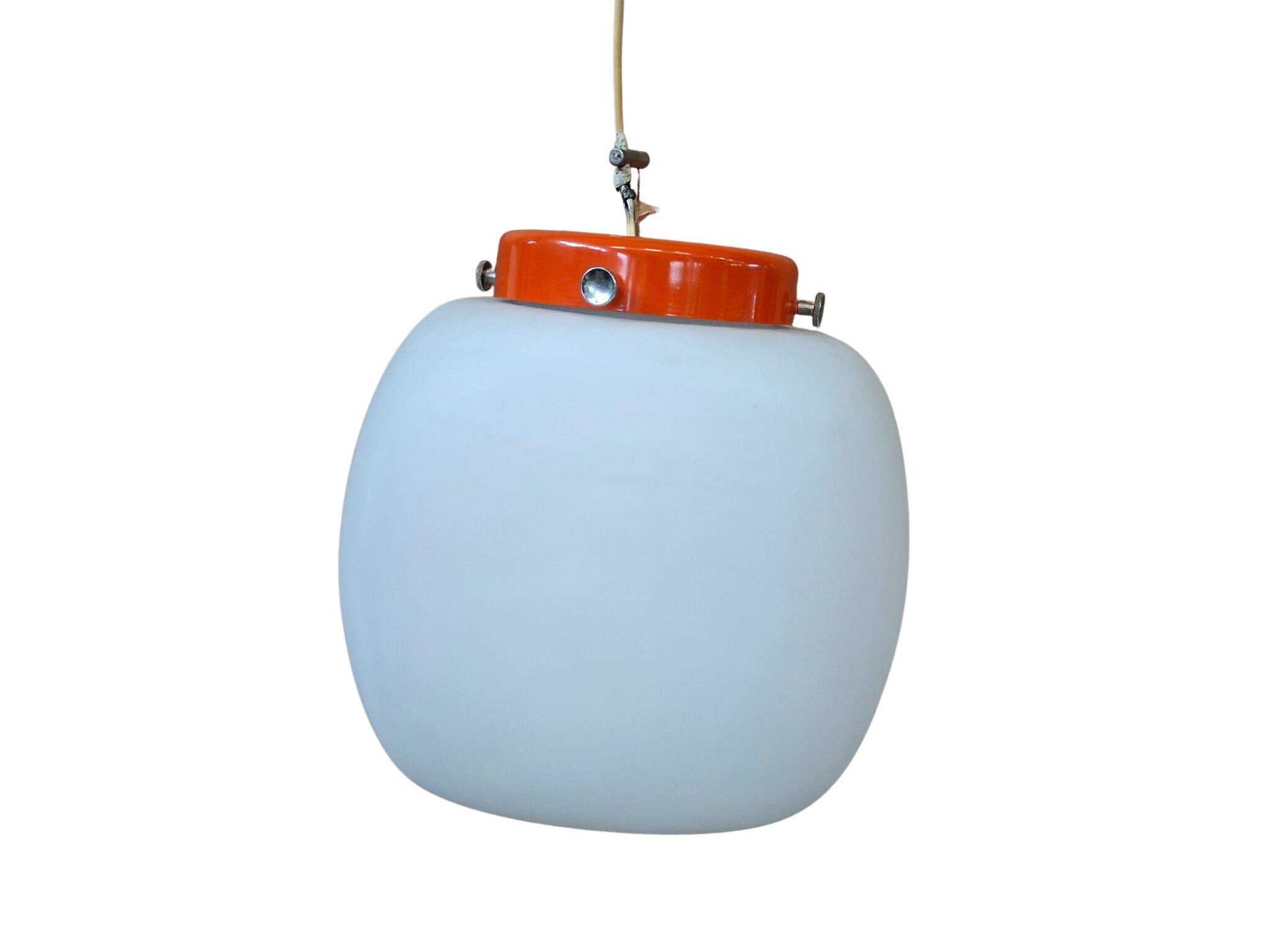 Lampada a Sospensione Vintage Space Age Anni '70 – Vetro Opalino e Arancion