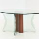 Vintage postmodern coffee table with wavy glass and wooden spheres