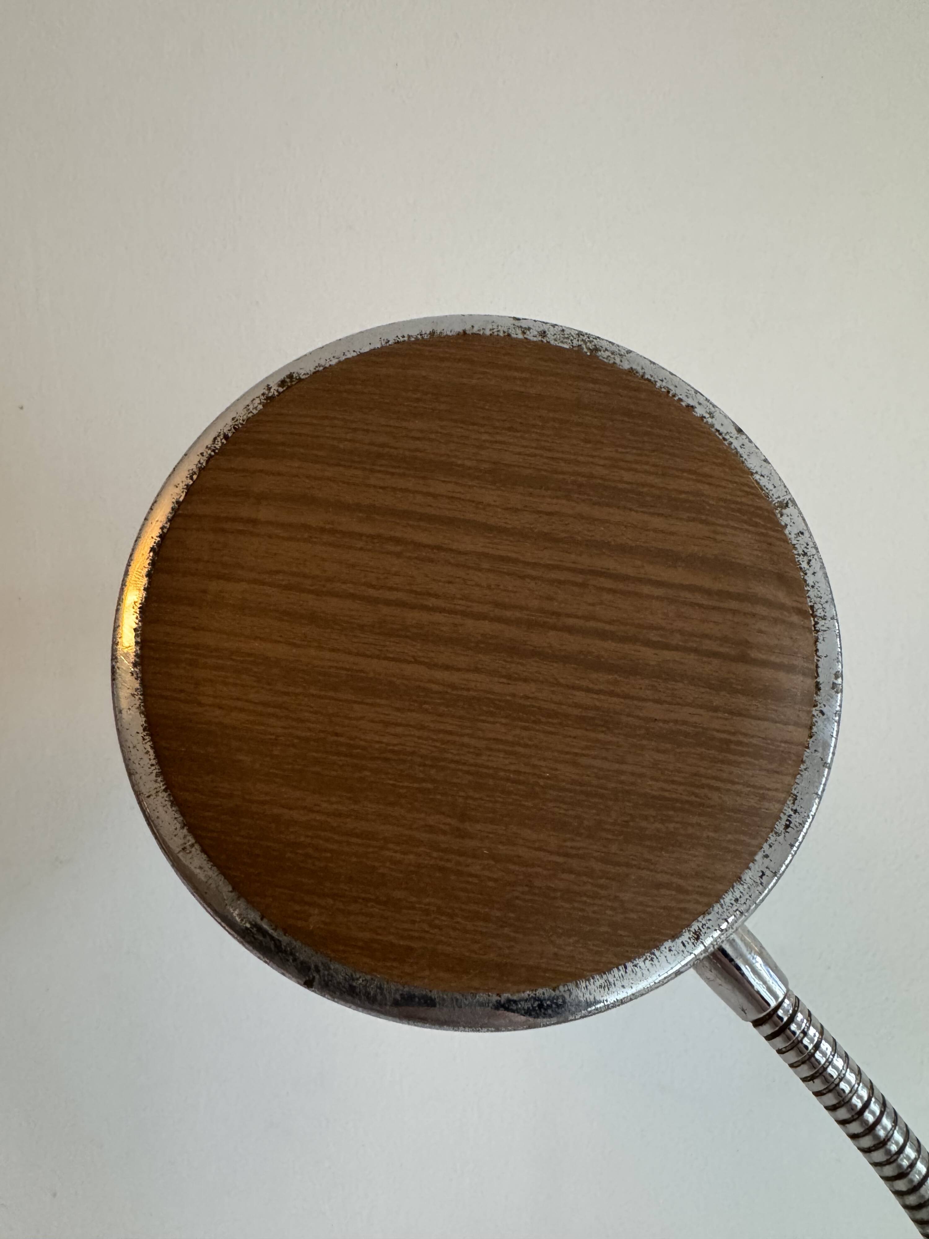 Pair of adjustable vintage table lamps, chrome metal and wood, France.