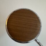 Pair of adjustable vintage table lamps, chrome metal and wood, France.