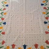 Nappe rectangulaire motifs tulipes pur coton vintage