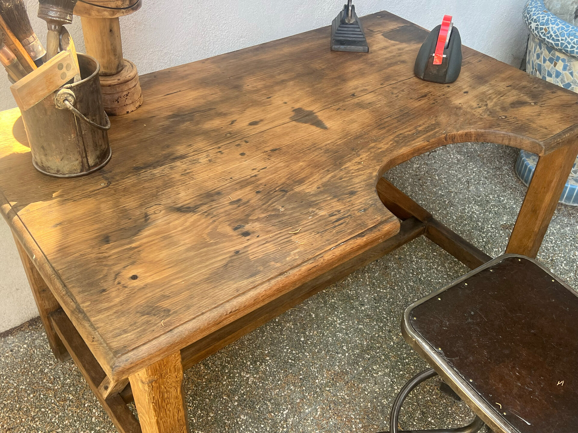 Old workshop desk made of solid wood