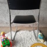Vintage 70s black skai sled chair