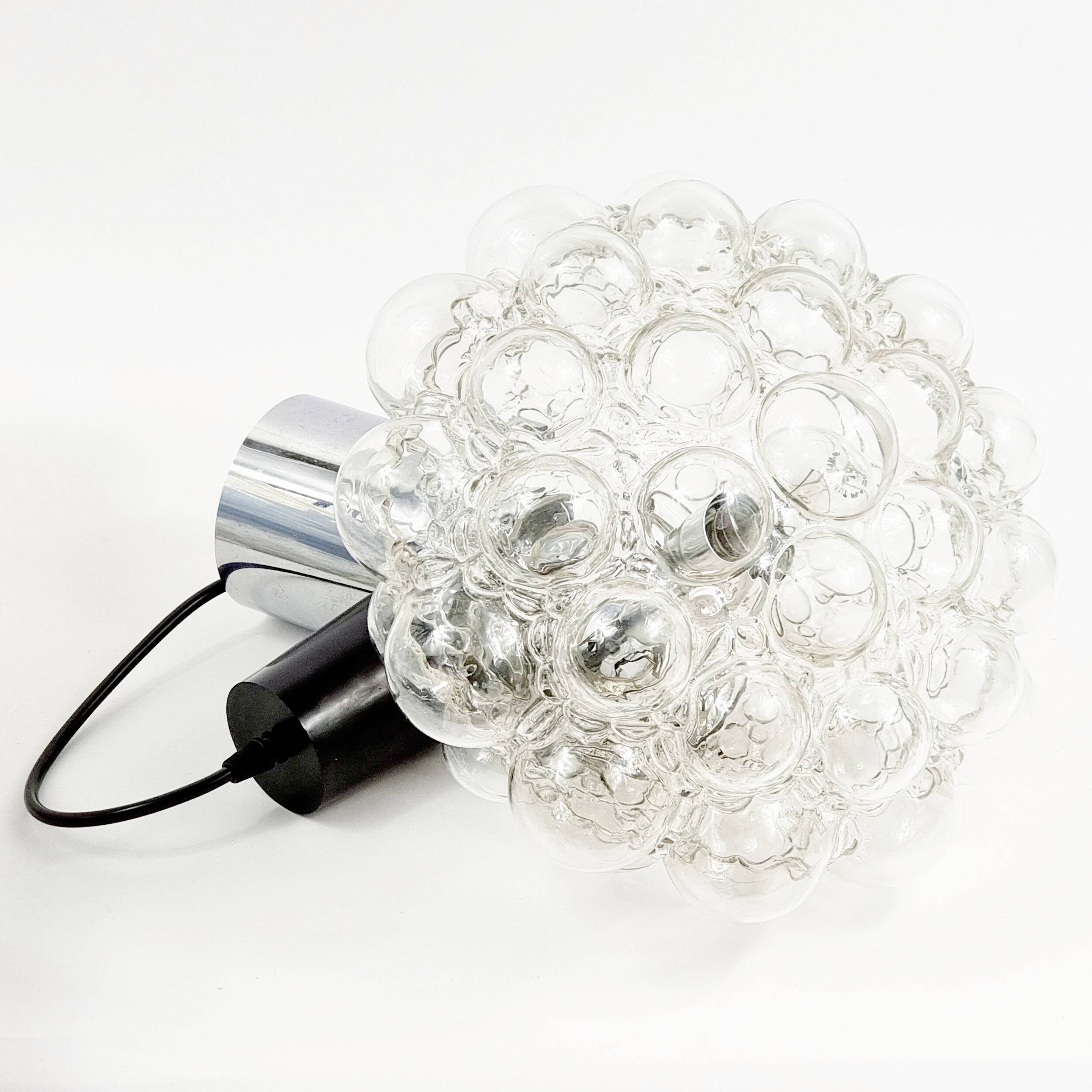 Large Mid Century Bubble Glass & Chrome Ceiling Light By Helena Tynell For Limburg, Germany, 1960s