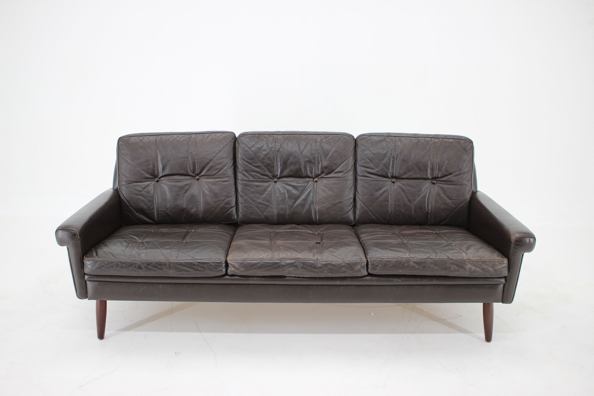 1970s Danish 3-seater sofa in dark brown leather
