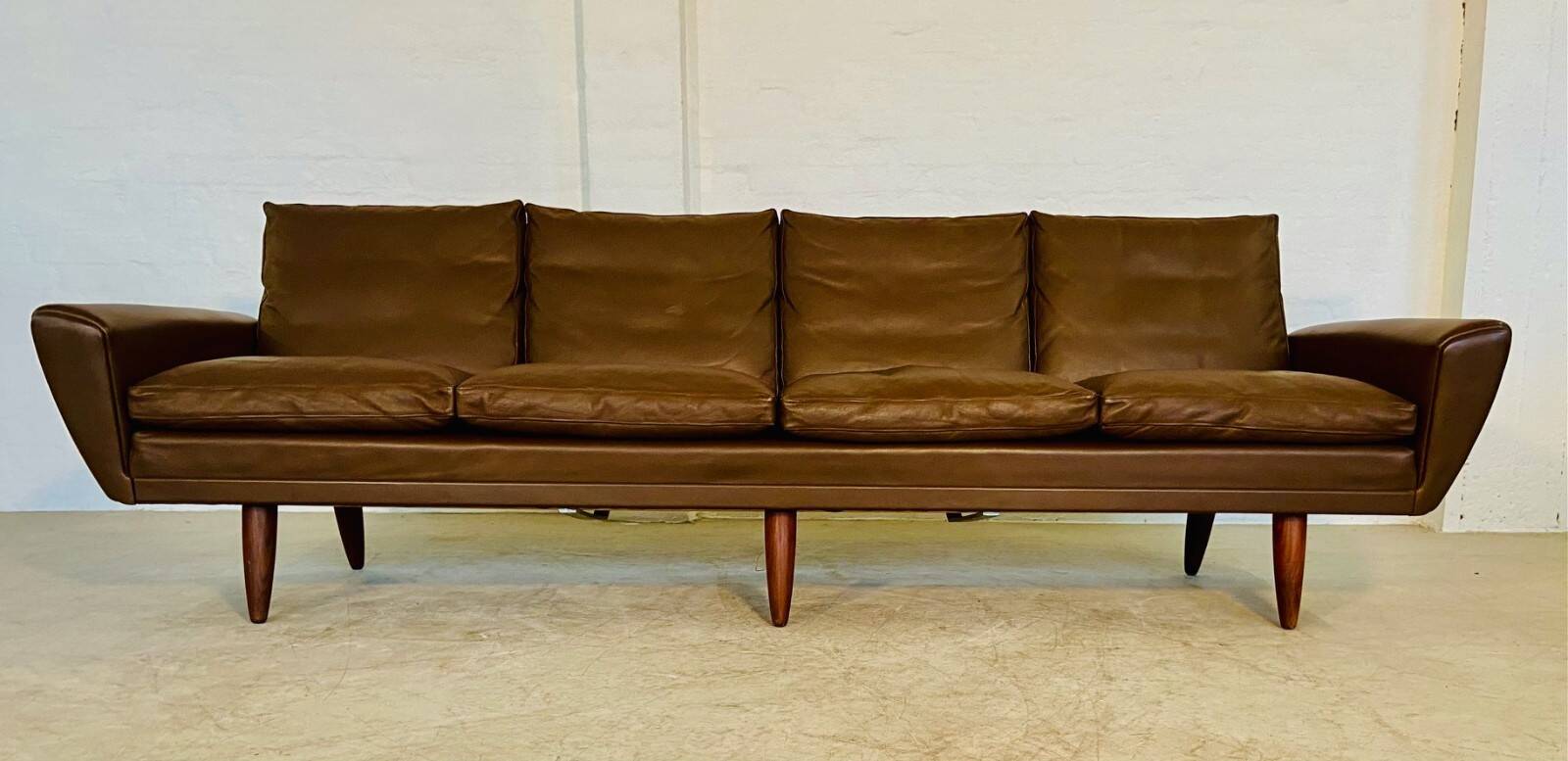 Vintage retro Danish mid-century G. Thams 4 person sofa in brown leather 1960