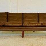 Vintage retro Danish mid-century G. Thams 4 person sofa in brown leather 1960