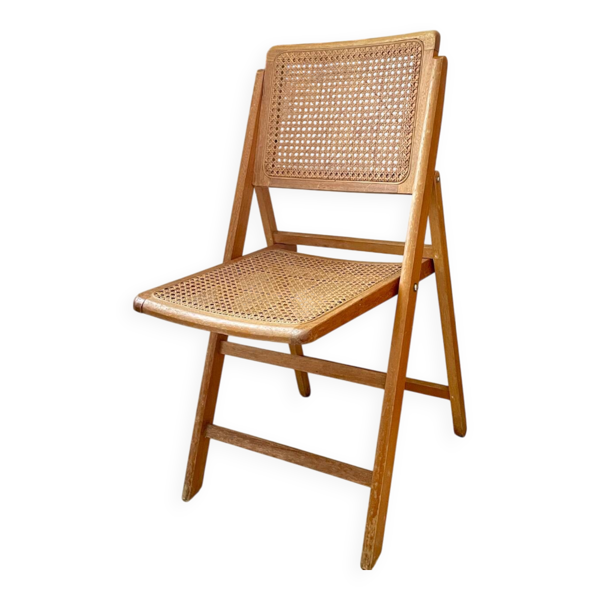 Folding wooden and cane chair