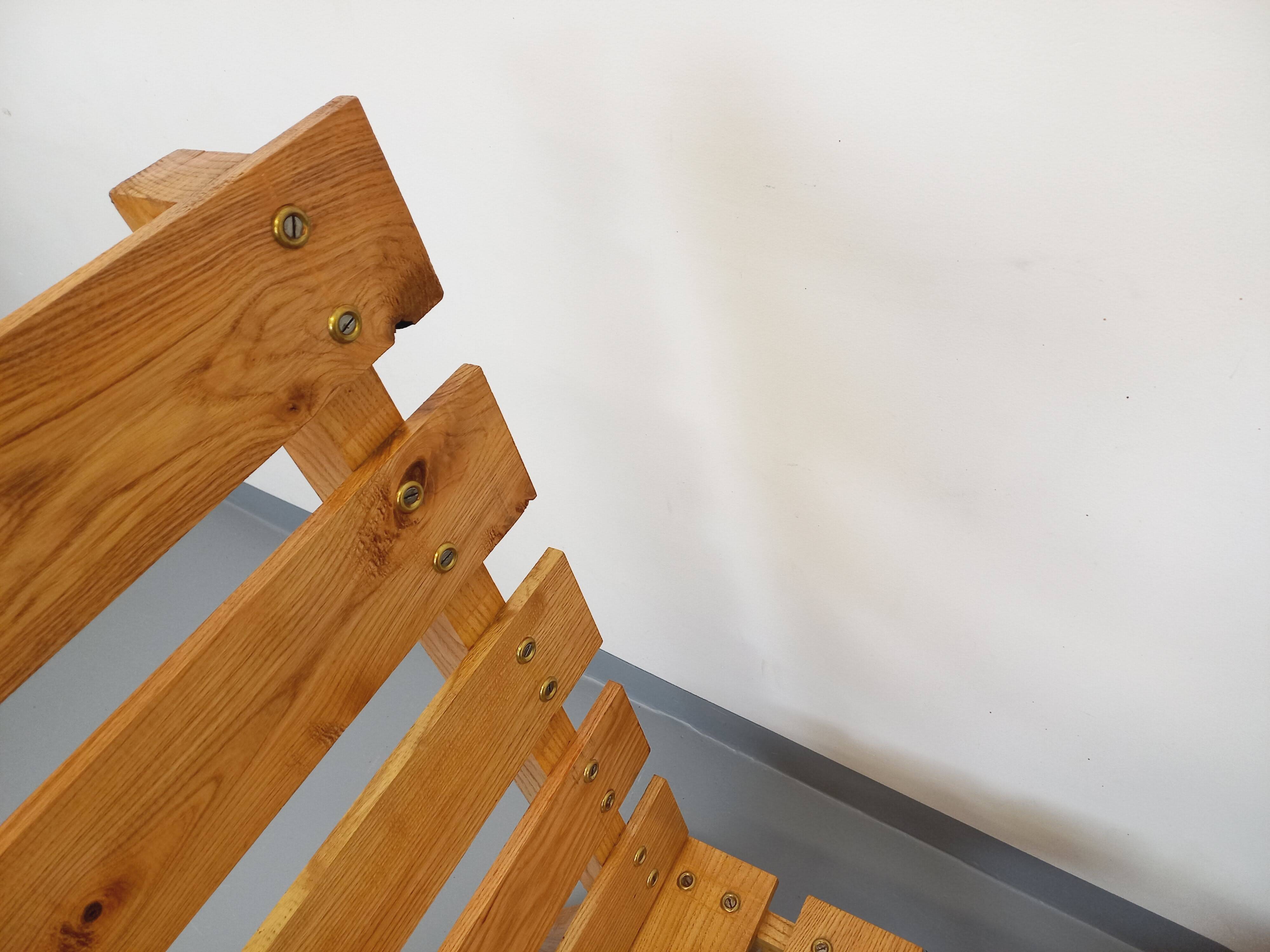 Pair of Vintage Brutalist Slatted Wood Lounge Chairs