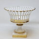 Bowl on Pedestal Openwork Basket White and Gold Porcelain Restoration E