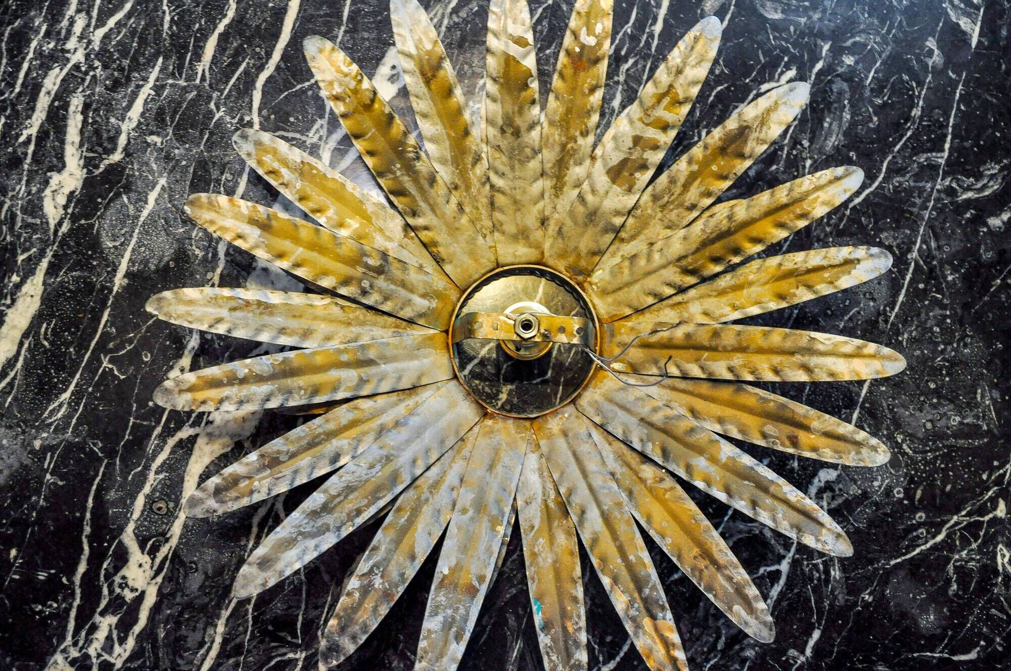 Sun wall lamp by Ferro Arte, metal and gold leaf, Spain 1970