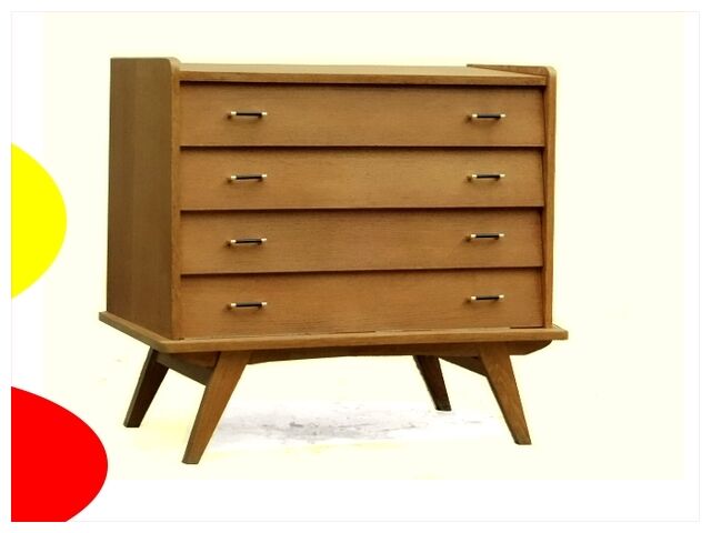Commode vintage bois clair doré pieds compas
