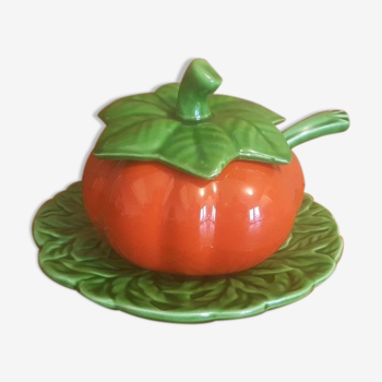 Confiturier vintage en barbotine forme tomate