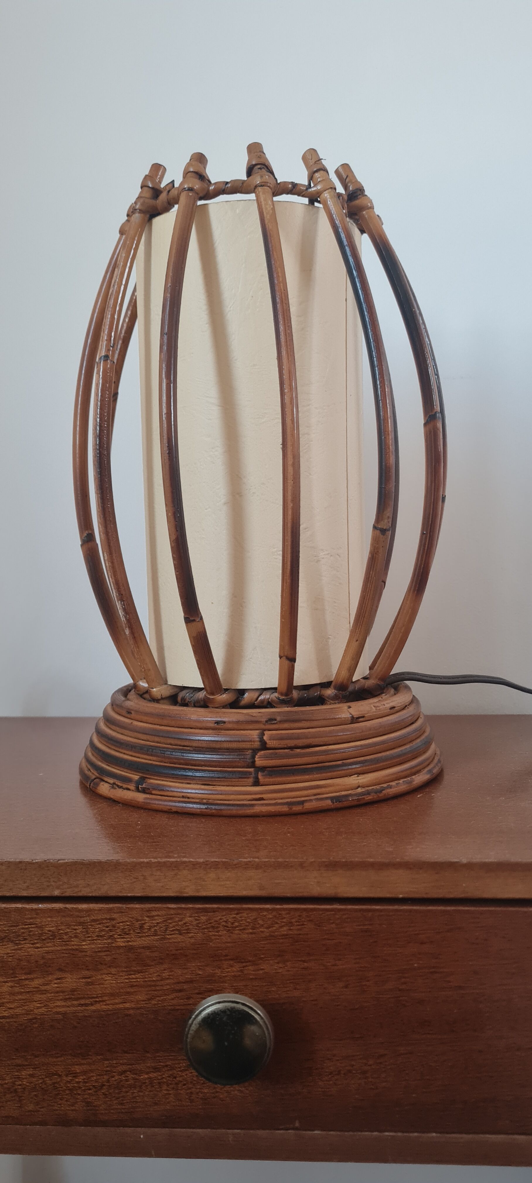 Rattan and bamboo table lamp by Louis Sognot 1960