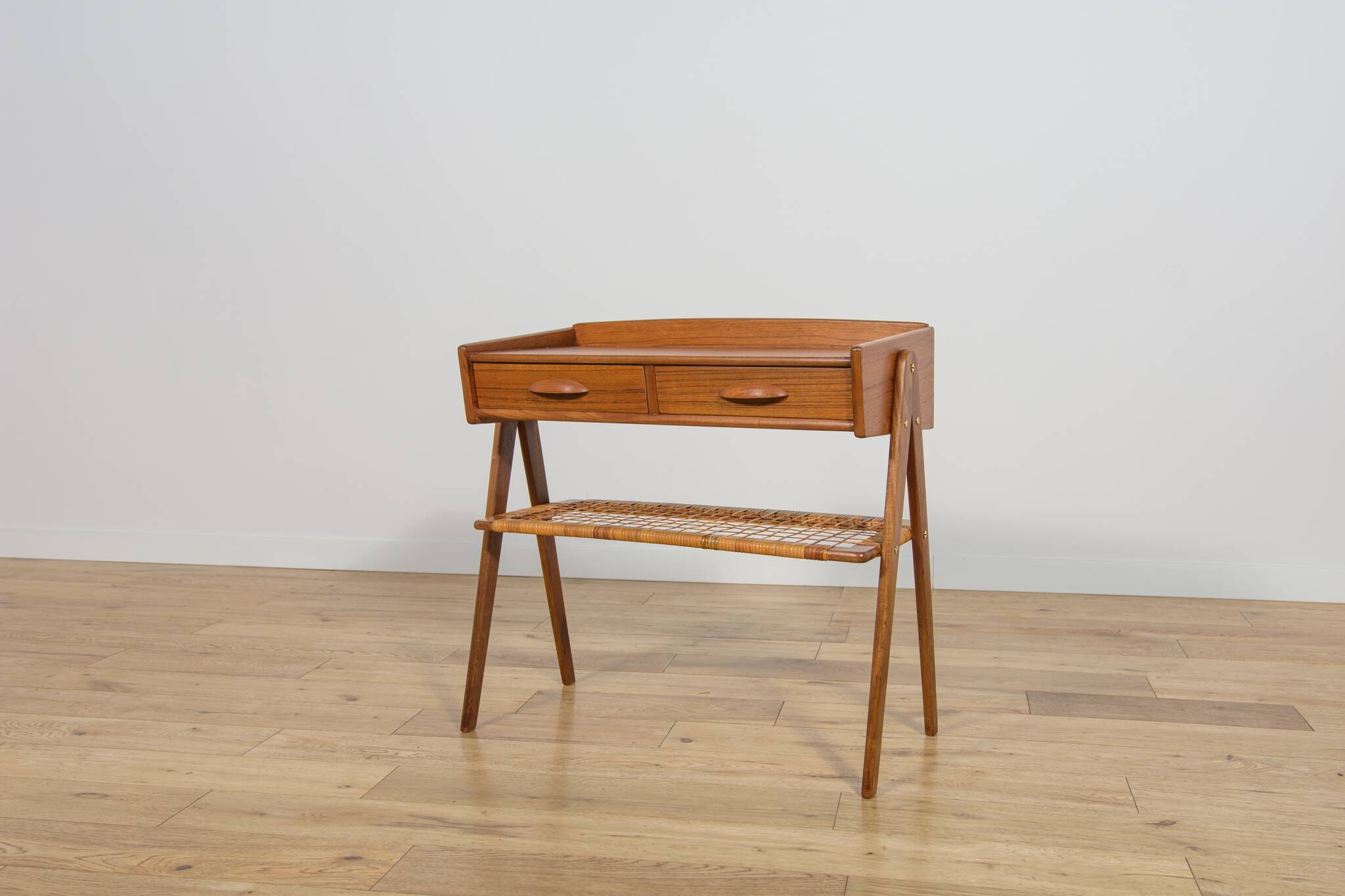 Mid-Century Teak and Rattan Console Table by Søren Rasmussen, Denmark, 1960