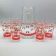 Vintage cherry ORANGEADE SET, 6 glasses and pitcher, France, VMC