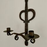 Brutalist wrought iron wall candle holder