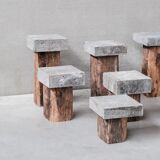 Wooden and stone mid-century pedestals or side tables