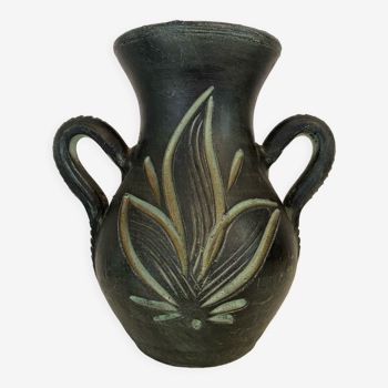 Dark green sandstone vase with handles