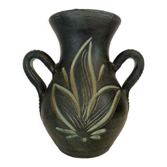 Dark green sandstone vase with handles