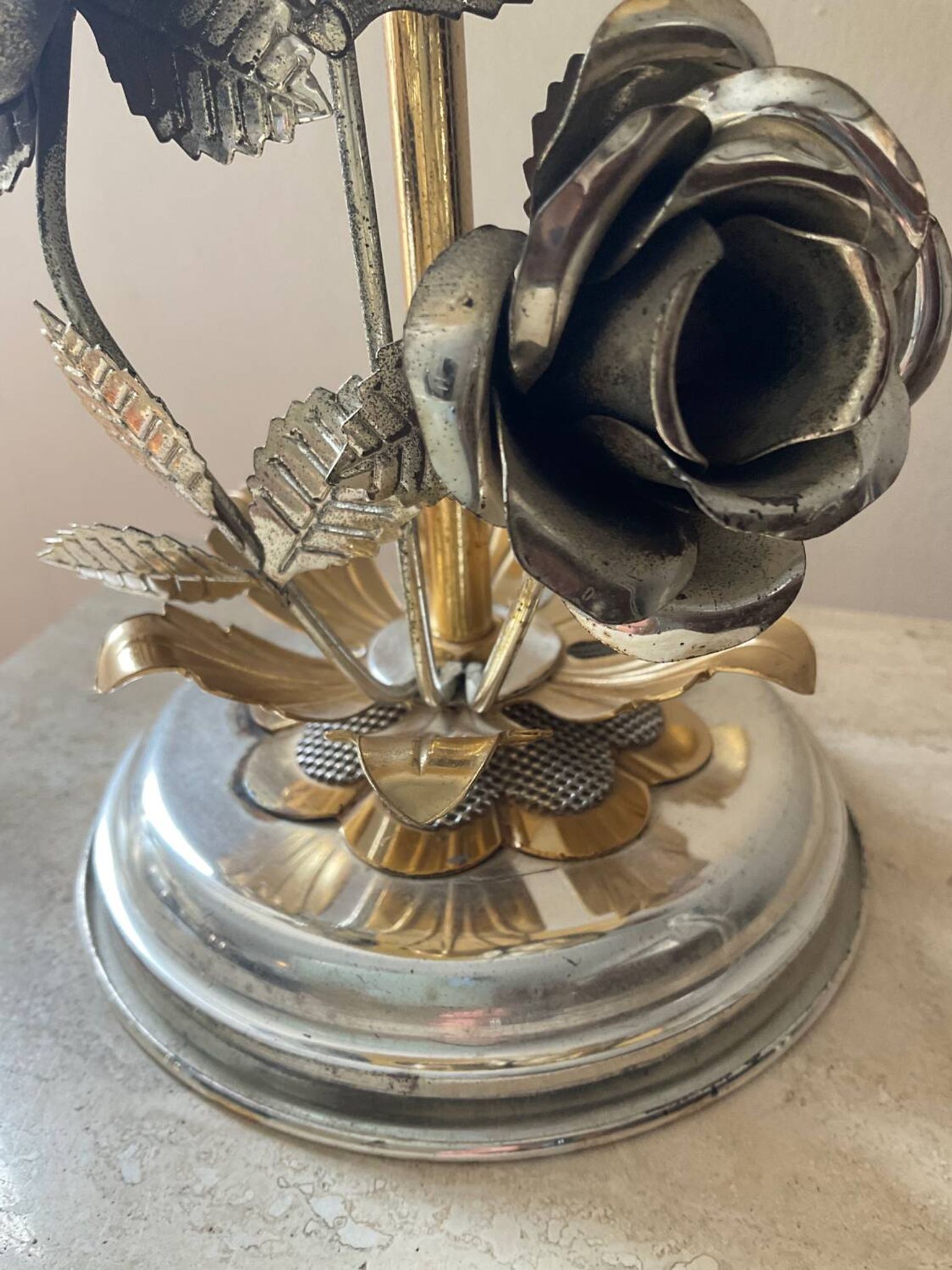 Vintage Franco Italy lamp with silver and gold metal flowers