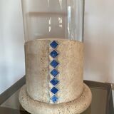 Pair of small columns or end of sofa in travertine and plexiglass