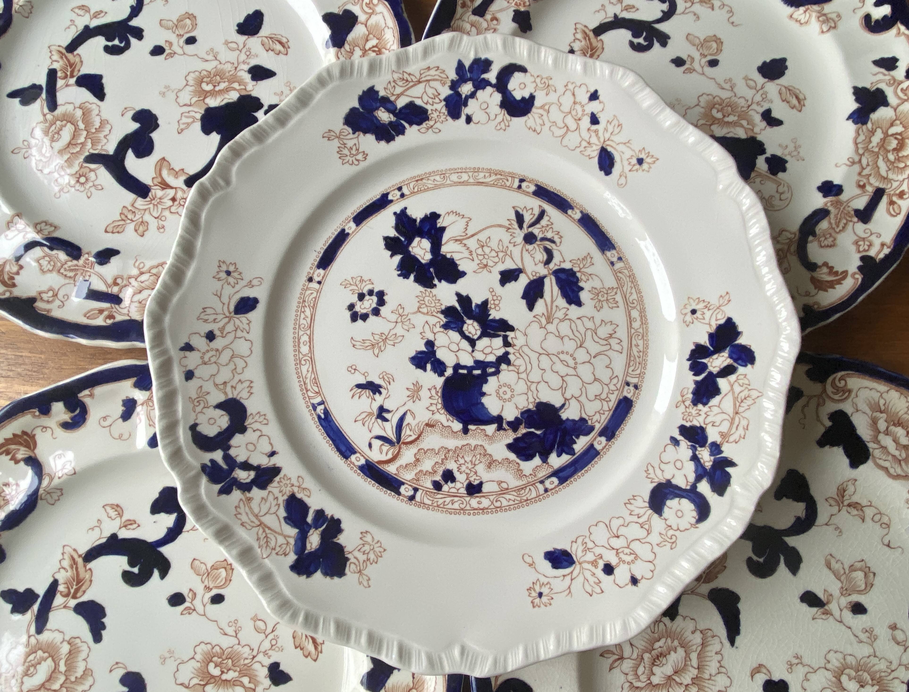 6 Mason's Terre de Fer English earthenware plates with Mandarin Mandalay decor