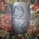 Art Deco lamp in blue glass paste with rose decoration – poetic rarity