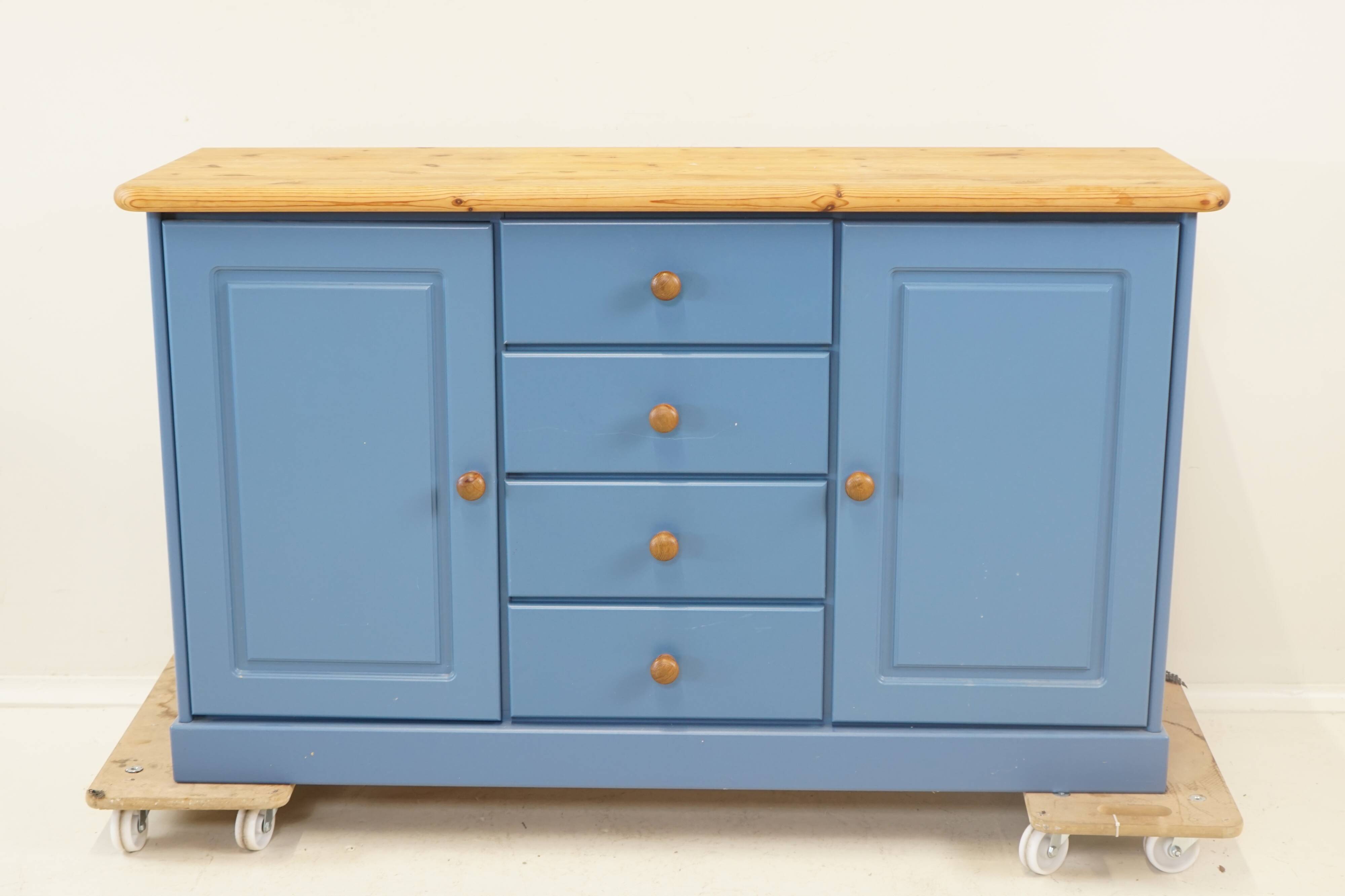 Vintage blue sideboard with 4 drawers and 2 doors - Scandinavian style Sweden 1960