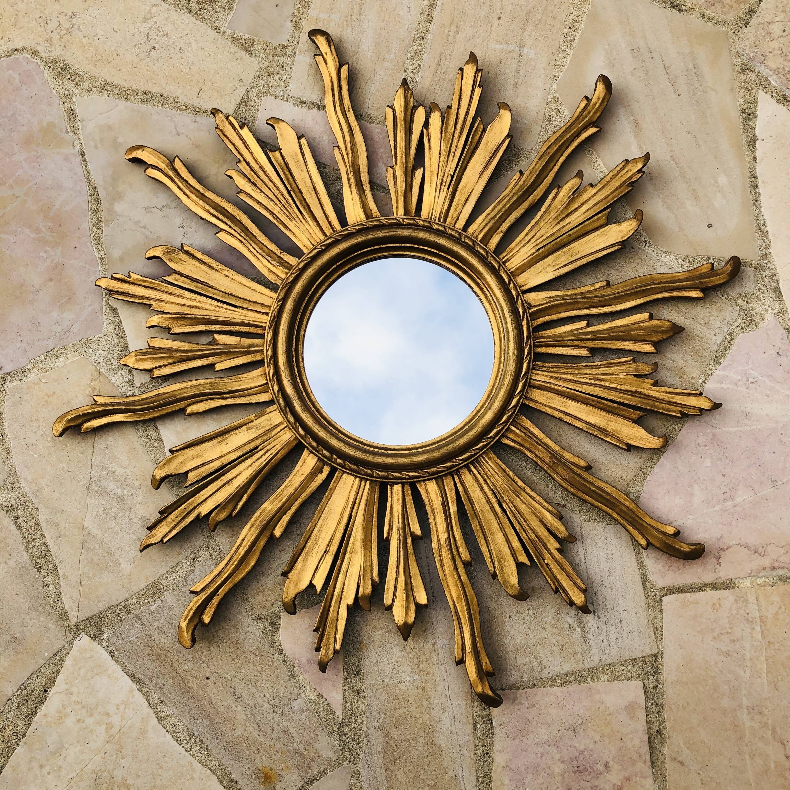 Mirror sun gilded wood diameter 82 cm