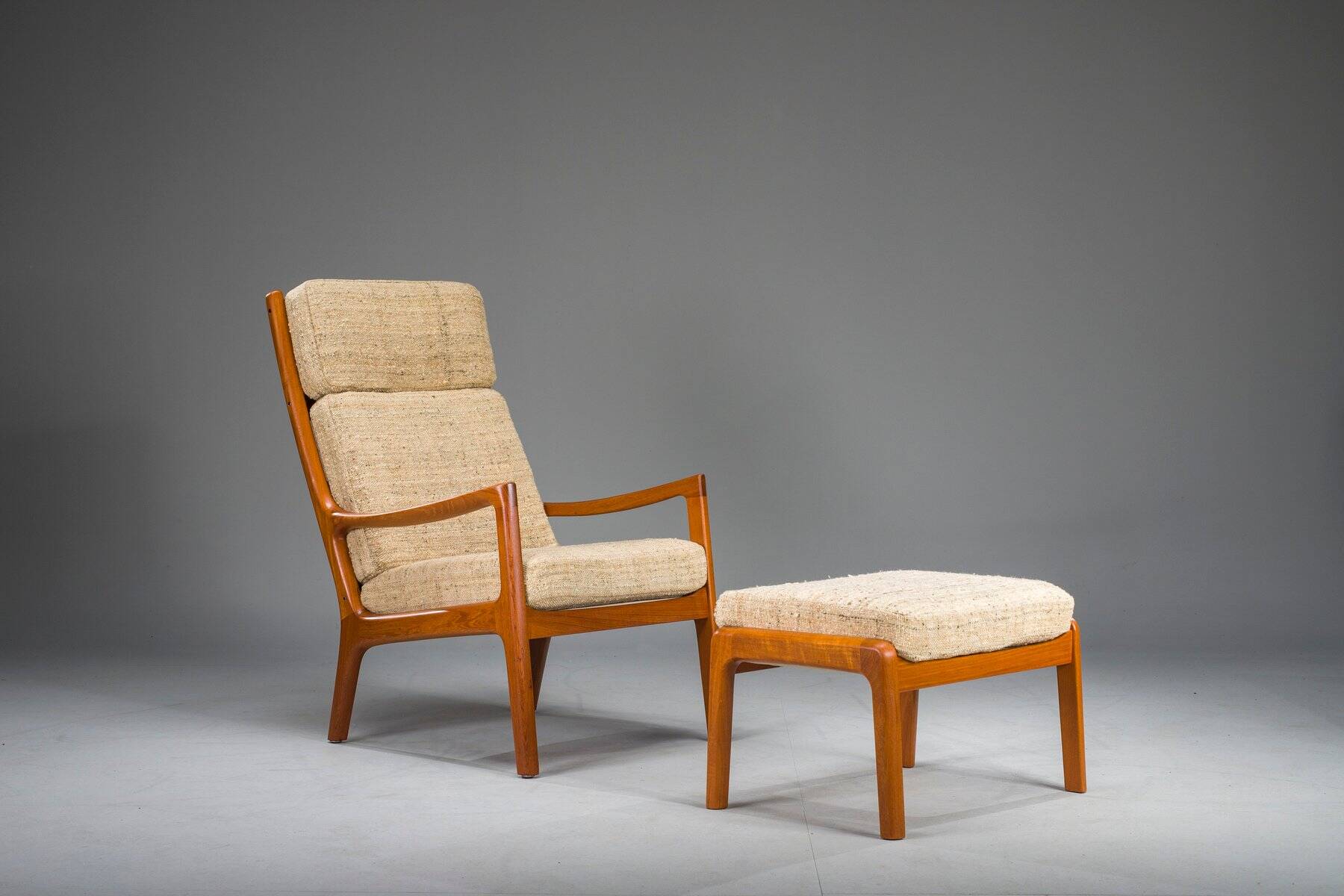 Ensemble de fauteuil à dossier haut et ottoman Senator en teck par Ole Wanscher pour Poul Jeppesen Collectors, Cado, années 1960
