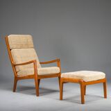 Ensemble de fauteuil à dossier haut et ottoman Senator en teck par Ole Wanscher pour Poul Jeppesen Collectors, Cado, années 1960
