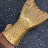 Teak fish board and silver metal