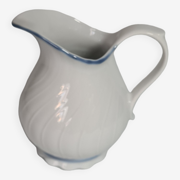 Bavaria Regina earthenware pitcher white with blue edging