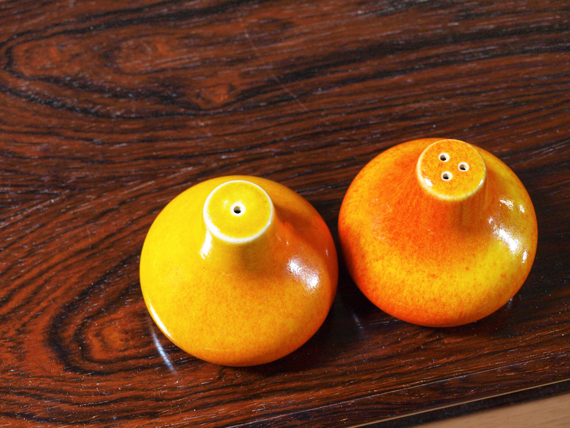 Salt and pepper in orange ceramic, 60s