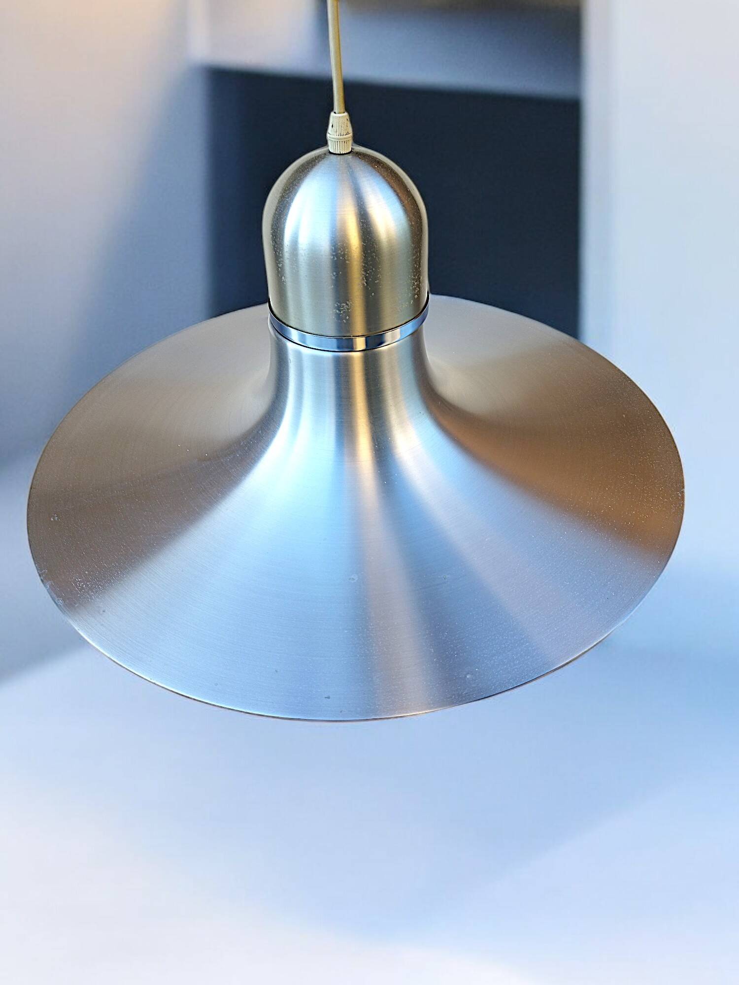 Large vintage space age 1970 aluminum pendant light L