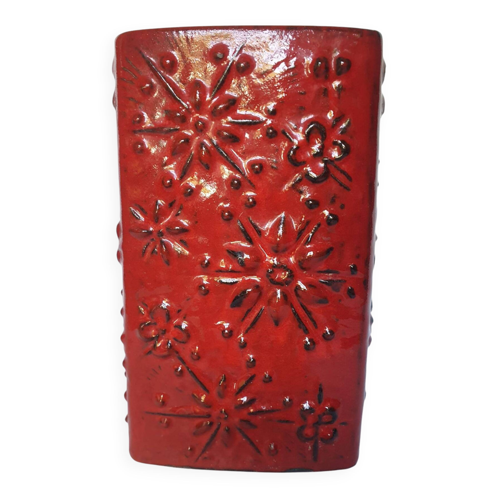 Red ceramic vase Scheurich Germany 70s