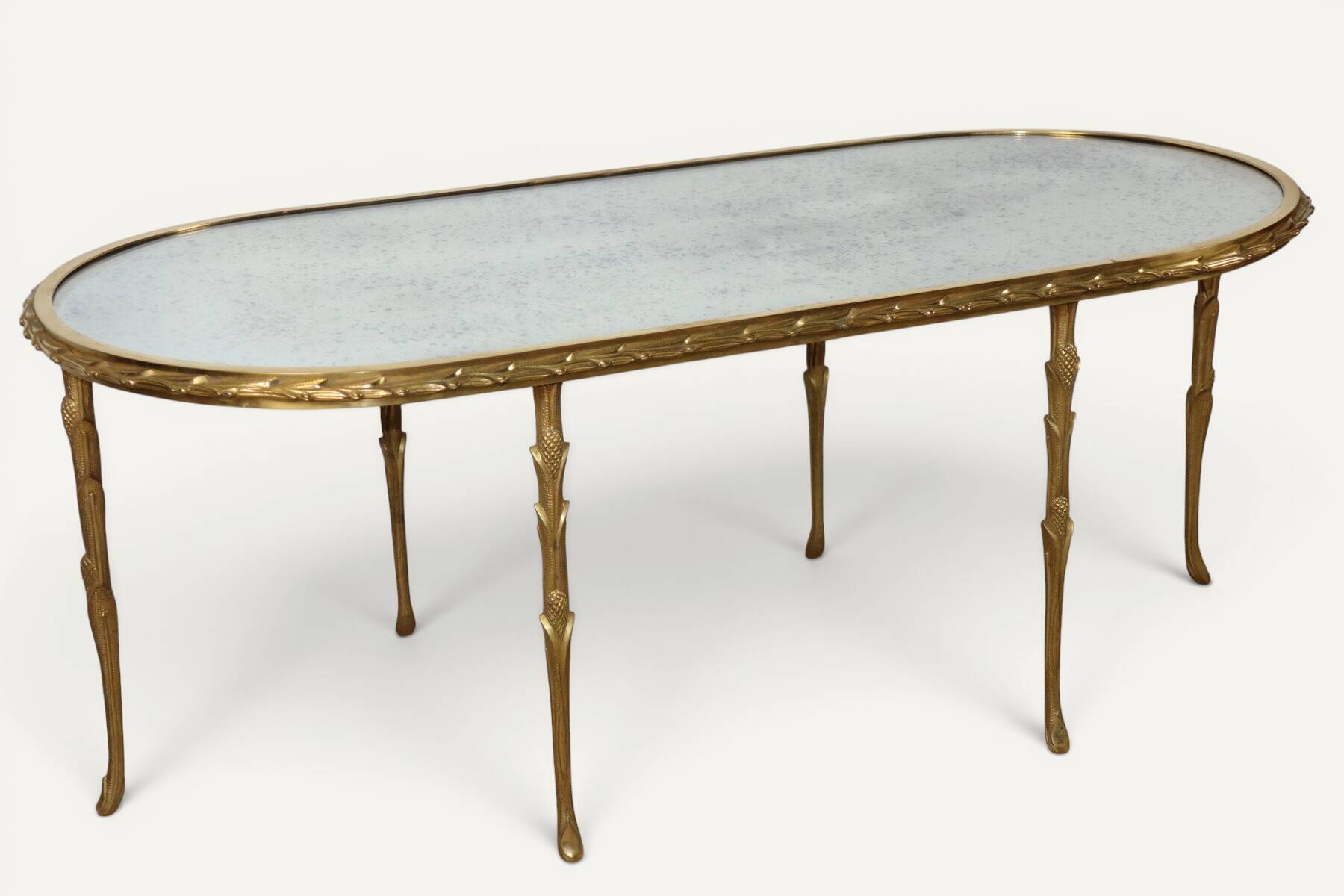 Maison Baguès coffee table in gilded bronze and aged mirror – 1950s