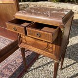 Louis XVI style marquetry & bronze bed and bedside table